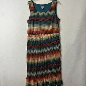 Rabbit Rabbit Rabbit dress sz 16 orange‎ blue sleeveless pleated southwest maxi